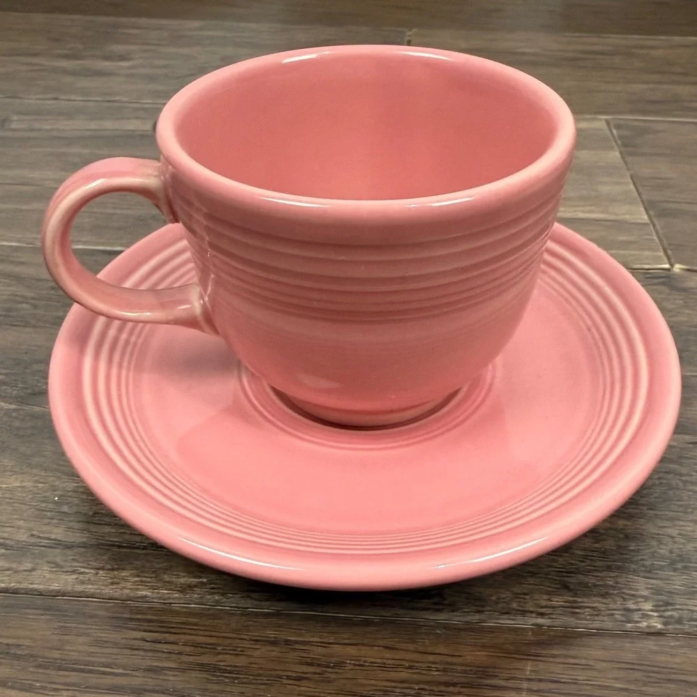 Fiesta Homer Laughlin‎ Pink Ceramic Coffee Cup and Saucer Set Lead Free